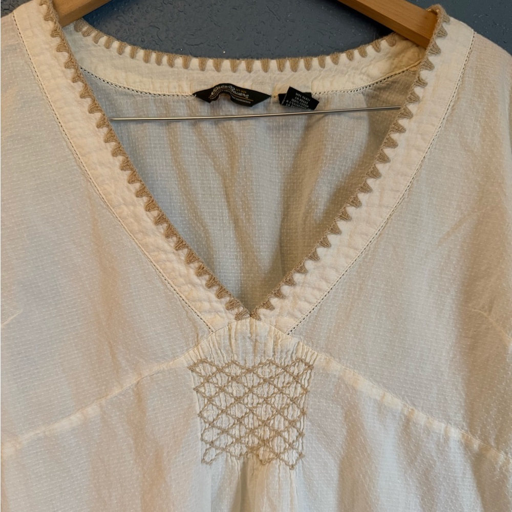 Eddie Bauer Ivory V-Neck Blouse Gauzy Cotton - Picture 2 of 5